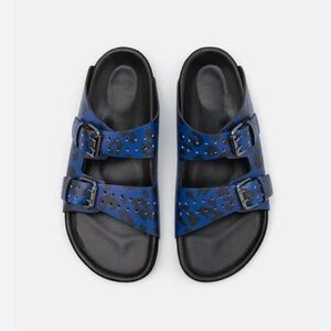 NEW The Kooples Leopard Print Slides Buckle Accents Blue Black FR 41 - US
